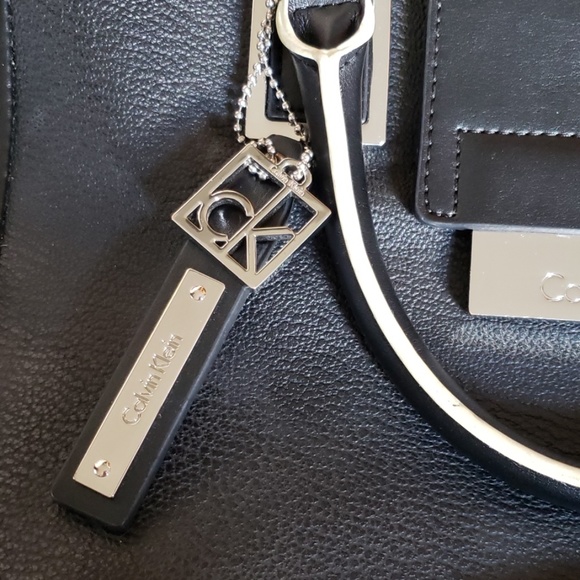 EUC Calvin Klein black/white leather tote bag - Picture 2 of 8